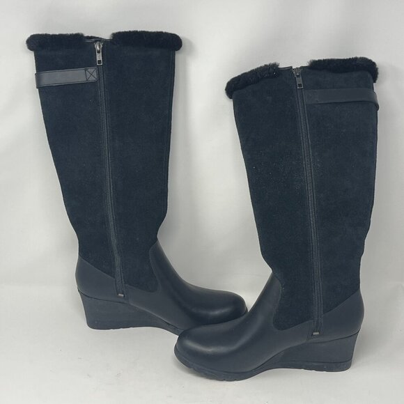 UGG Mischa Wedge Tall Boots black suede 8 women waterproof inside zip EUC - Picture 7 of 11